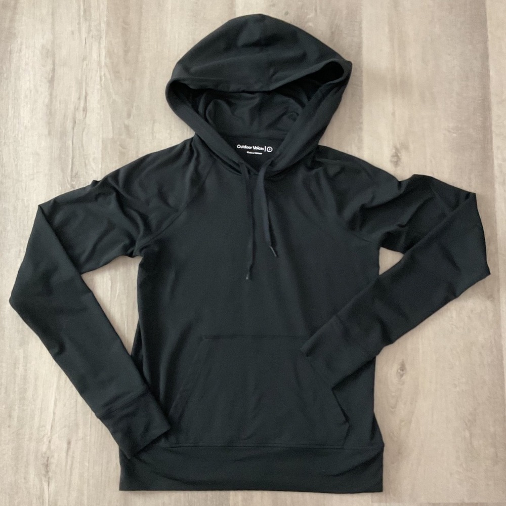 Outdoor Voices Womens Black Activewear Hoodie Raglan Sleeve Thumbholes Size S